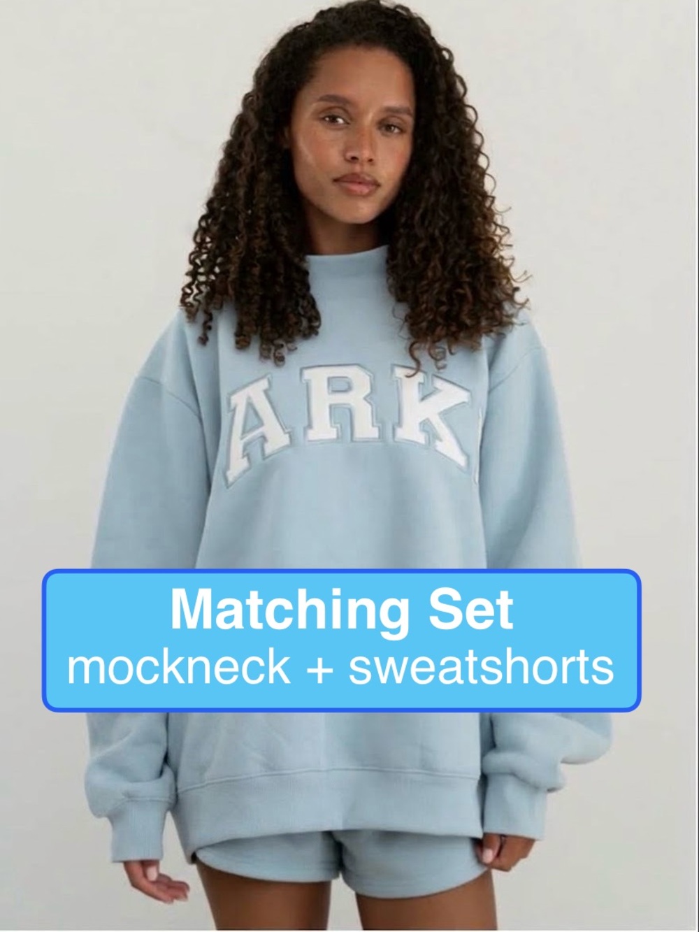 NWT Parke Varsity Mockneck & Boxer Sweatshorts Set Powder Blue